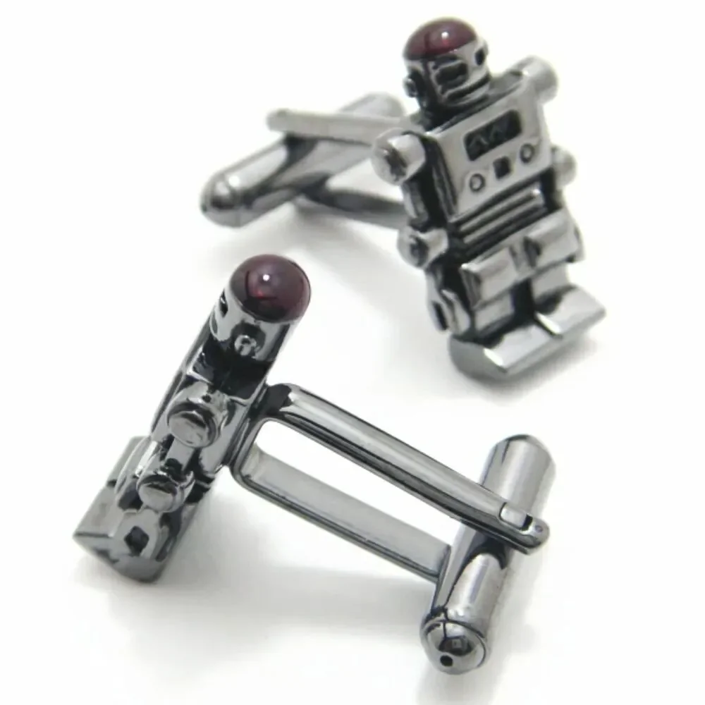Retro Robot Cufflinks – Gunmetal Silver-Tone